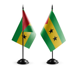 Small national flags of the Sao Tome and Principe on a white background