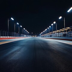 Fototapeta premium Illuminated Race Track at Night Under Dark Sky with Streetlights
