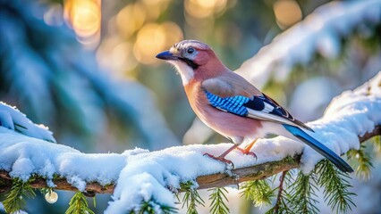 A lone jay, perched amidst snowy boughs, beautifully framed by the rule of thirds.