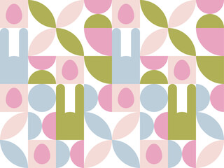 Happy Easter. Spring seamless pattern with Easter bunny and geometric shapes. Geometric pattern for cards, banners, wrapping paper.