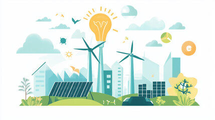 Green ecology energy conservation icons and outline style ecological world power vector illustration.