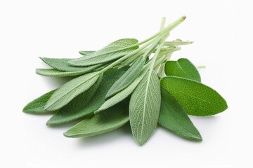 Salvia officinalis, common sage or sage isolated on white background with clapping path full of depth of field 