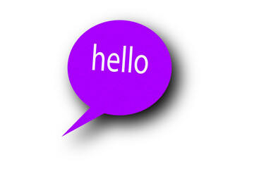 Purple speech bubble with pointed tail on transparent background.