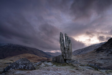Praying hands of Mary rock formation located in Perthshire, Scotland.