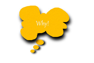 Yellow speech bubble with pointed tail on transparent background.