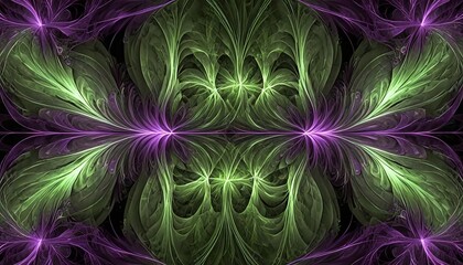 Infinite Expansion of Fractal Patterns Glowing with Purple and Green Light
