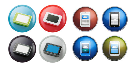 Fototapeta premium Colorful Buttons for Mobile Devices and Applications, PNG collection, set bundle, isolate on transparent or white background