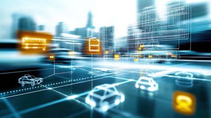 Fototapeta premium Urban traffic dynamics futuristic cityscape digital transport visualization modern environment aerial view smart mobility concepts