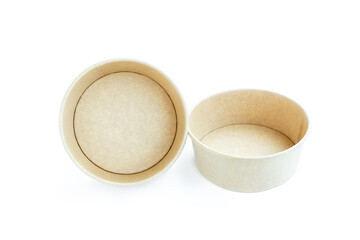 Brown paper bowl isolated  on white background, Disposable food container