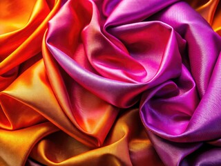 Obraz premium Close-up textures of vibrant pink, orange, and purple silk fabric. Abstract photography showcases the luxurious silk's unique sheen.