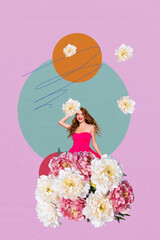 Composite collage picture image of charming girlish female flowers international woman day postcard bizarre unusual fantasy billboard
