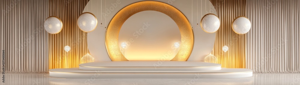 Poster Elegant stage setup featuring round platform and circular backdrop