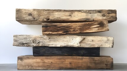 Fototapeta premium Stacked Reclaimed Wooden Beams for Rustic Design and Interior Decoration
