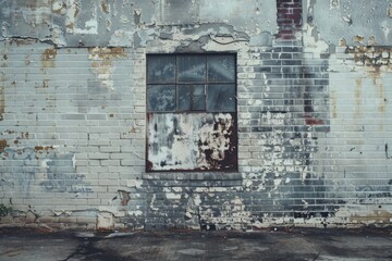 Naklejka premium Photo of White rotten wall of old abandoned industrial building. Background texture for backdrops or mapping