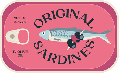 Original sardines in olive oil vector retro packaging