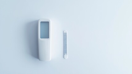 A glucose testing device on a clean, white surface. Featuring health and diabetes care