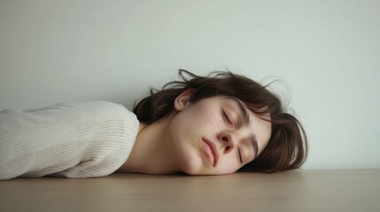 Fototapeta premium Withdrawal symptoms cause dizziness. A person leaning on a table, eyes closed