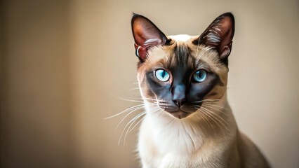 Elegant chocolate point Siamese cat, purebred, minimal setting.