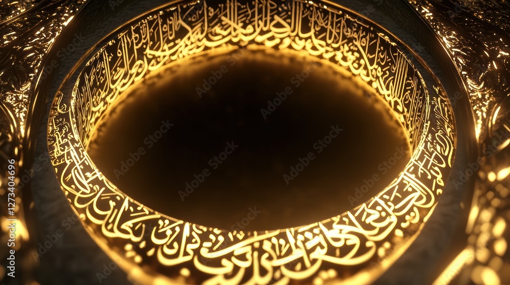 Poster golden circular frame with intricate arabic calligraphy