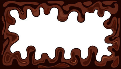 Melted chocolate frame isolated on white background. Background with veins and smooth pattern. Hot chocolate, waves and lines Vector illustration