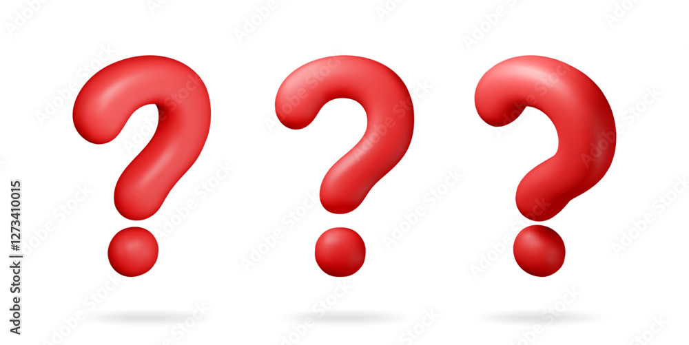 Aufkleber 3d red question mark isolated on white. render question symbol. thin realistic icon. concept of faq,
