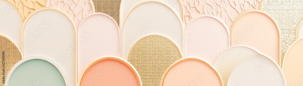 Poster abstract background featuring semi circles and arch shapes in pastel hues