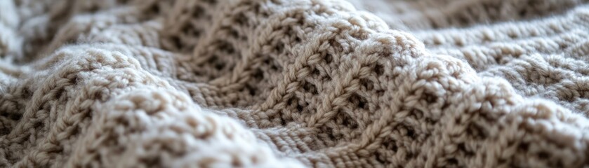Detailed close up of a cozy textured knitted woolen blanket