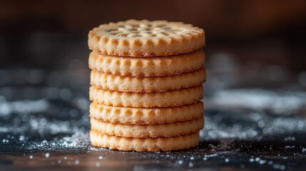 An inviting stack of shortbread cookies perfectly arranged on a plain table ready for sampling