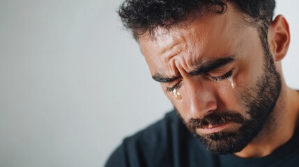 Obraz premium Withdrawal symptoms cause emotional instability. A person crying with a distressed face