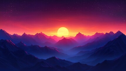 Obraz premium Sunrise over vibrant mountains, starry night sky background