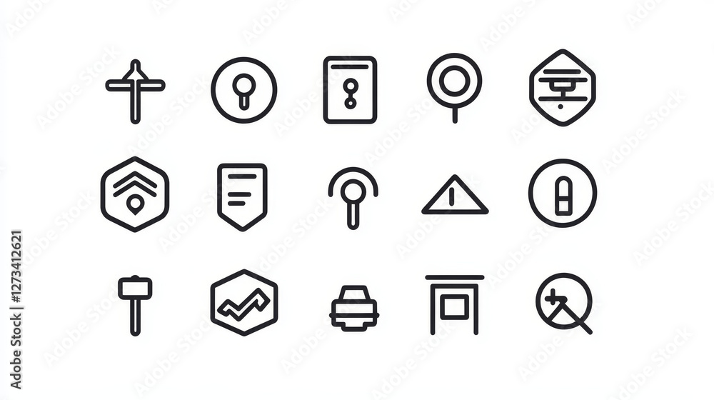 Poster navigation direction maps sign traffic and more thin line icons set vector illustration