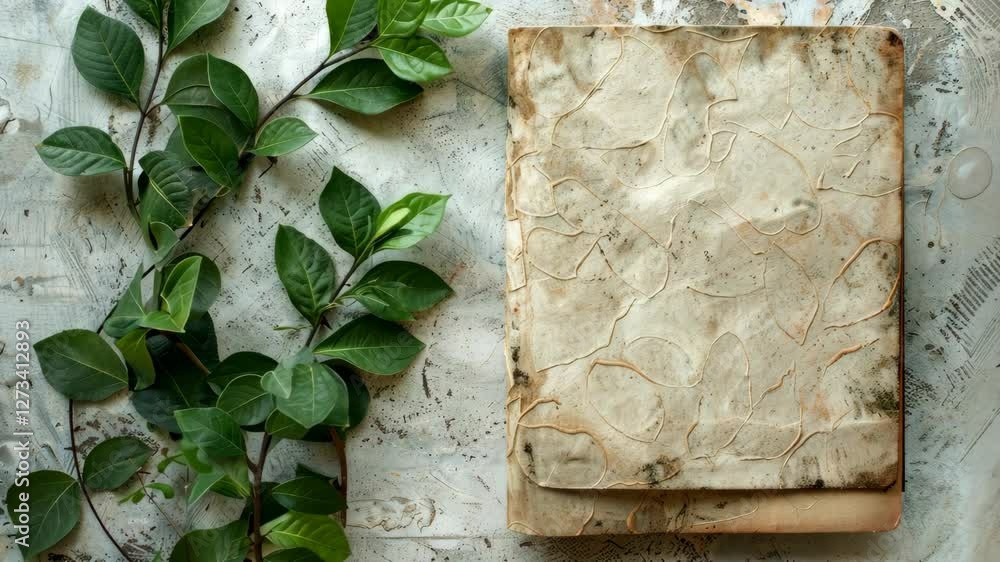 Poster experience the art of handmade paper creation using leaves and twine in a peaceful and inspiring set