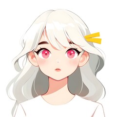 A cute girl with white hair and pink eyes, generation AI 