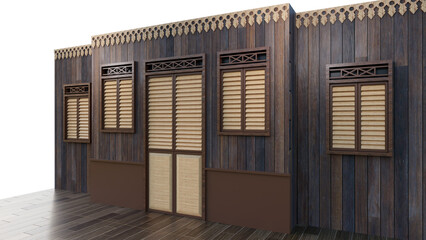 3d illustration backdrop betawi jakarta traditional decoration door and windows wood construction decoration for advertising banner printing.