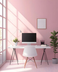 Pink Home Office Workspace 3D Illustration