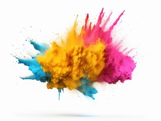 Fototapeta premium Colorful powder explosion, studio shot, dynamic action, marketing content, isolated on white background