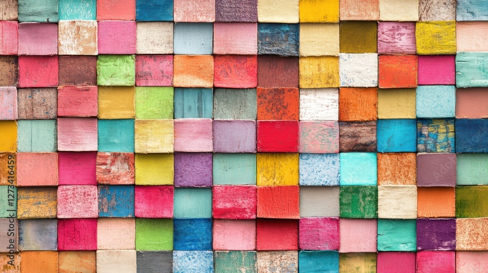 Poster Colorful Wooden Blocks Arranged In A Grid Pattern