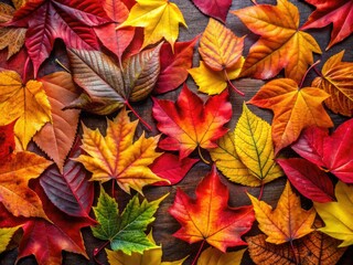 Fototapeta premium Overhead Autumn Leaves, Fall Foliage, Colorful Leaf Pile, Top View, Rule of Thirds Photography