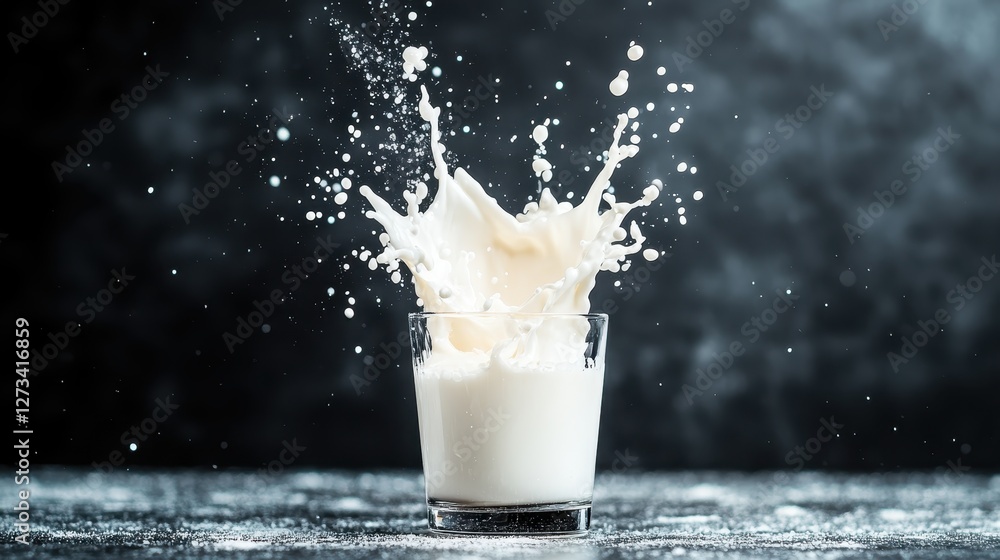 Poster this striking image captures fresh milk splashing brilliantly in a glass, emphasizing its texture an
