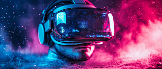 Futuristic virtual reality experience with vibrant neon effects
