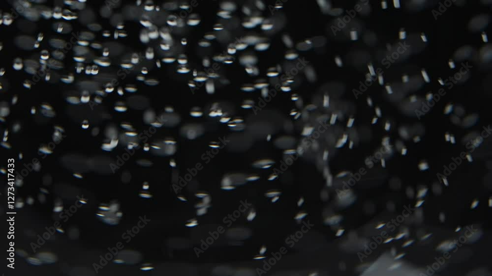 Poster macro view of sparkling water, highlighting bubbles rising in effervescent patterns, twirling abstra