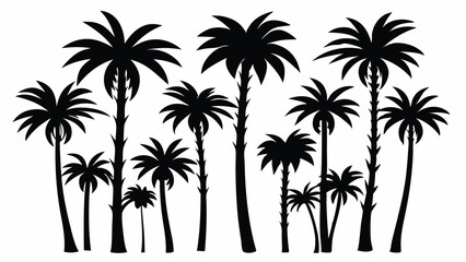 Obraz premium Escape to Tropical Serenity: Stunning Collection of Elegant Black Palm Tree Silhouettes in Monochrome 