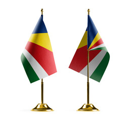 Small national flags of the Seychelles on a white background