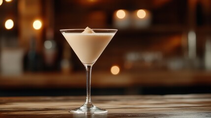 This sophisticated cocktail, served in a classic glass with ice, is beautifully highlighted by soft lighting, showcasing the details and inviting presence of the drink.