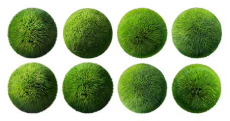 Lush Green Grass Sphere Collection for Natural Landscapes and Designs, isolated on transparent background
