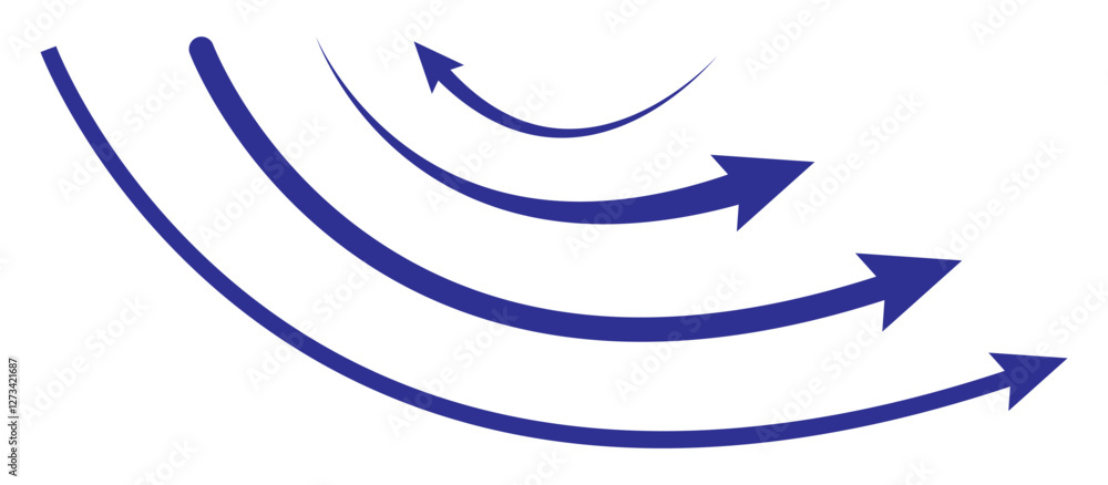 Poster curved arrows, hand drawn curved arrows. set long blue curve arrow icon vector . blue curve arrow ic