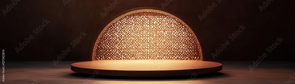 Aufkleber wooden display platform with intricate backdrop