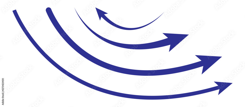 Poster curved arrows, hand drawn curved arrows. set long blue curve arrow icon vector . blue curve arrow ic