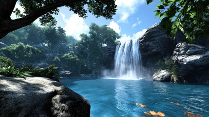 Tranquil Waterfall in Lush Forest