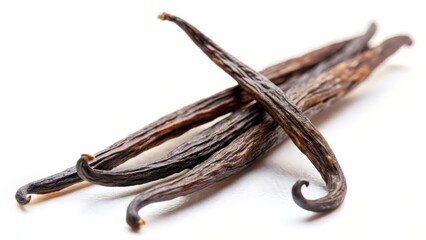 Dried Vanilla Beans on White Background
